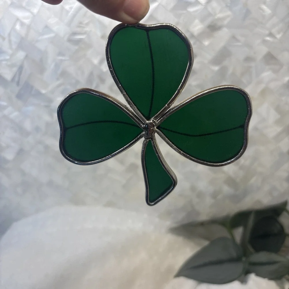 Vintage Stained Glass Suncatcher Irish Shamrock Clover St Patricks Sun‎ Catcher